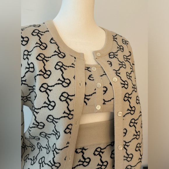 ROKH Monogram Merino Wool-blend Button Down Bra Top Cardigan Skirt Set Small - Picture 4 of 10